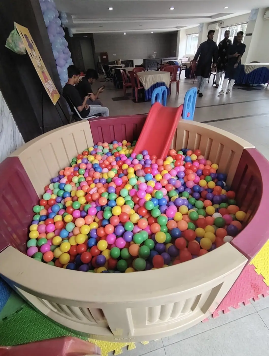 Colourful ball-pit play zone for a kids birthday party