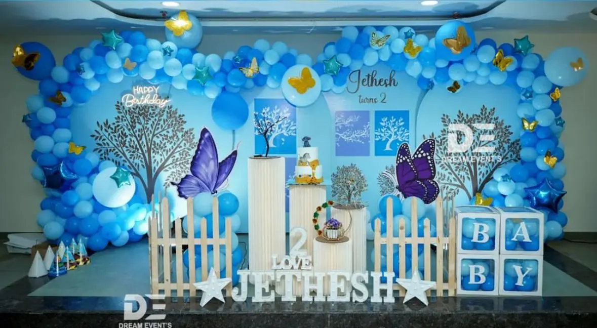 Large butterfly birthday decoration for a girl in Bangalore