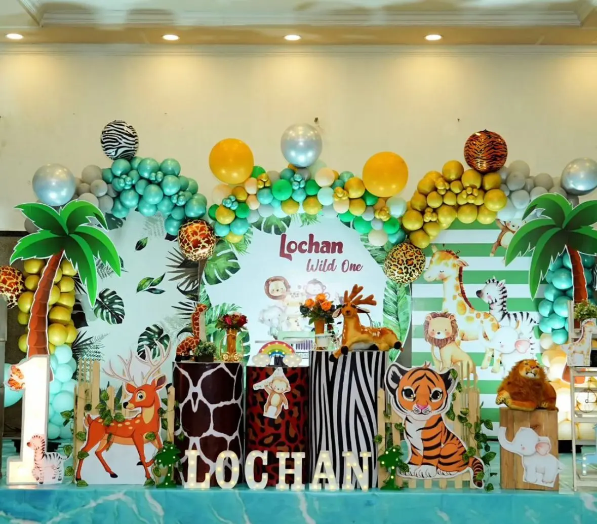 Large jungle safari birthday theme decoration in Bangalore