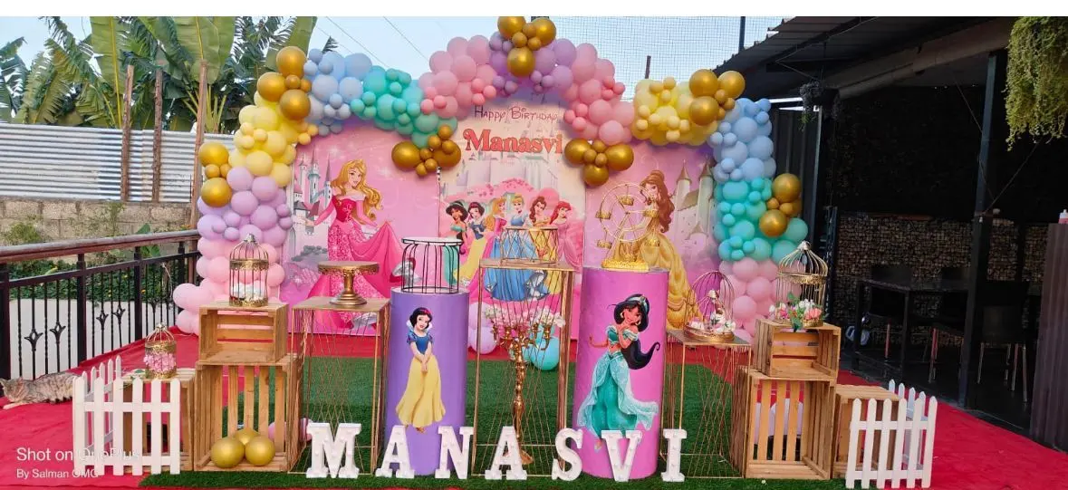 Princess theme triple-backdrop birthday decoration in Bangalore