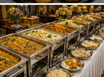 Vegetarian dinner buffet for a housewarming function